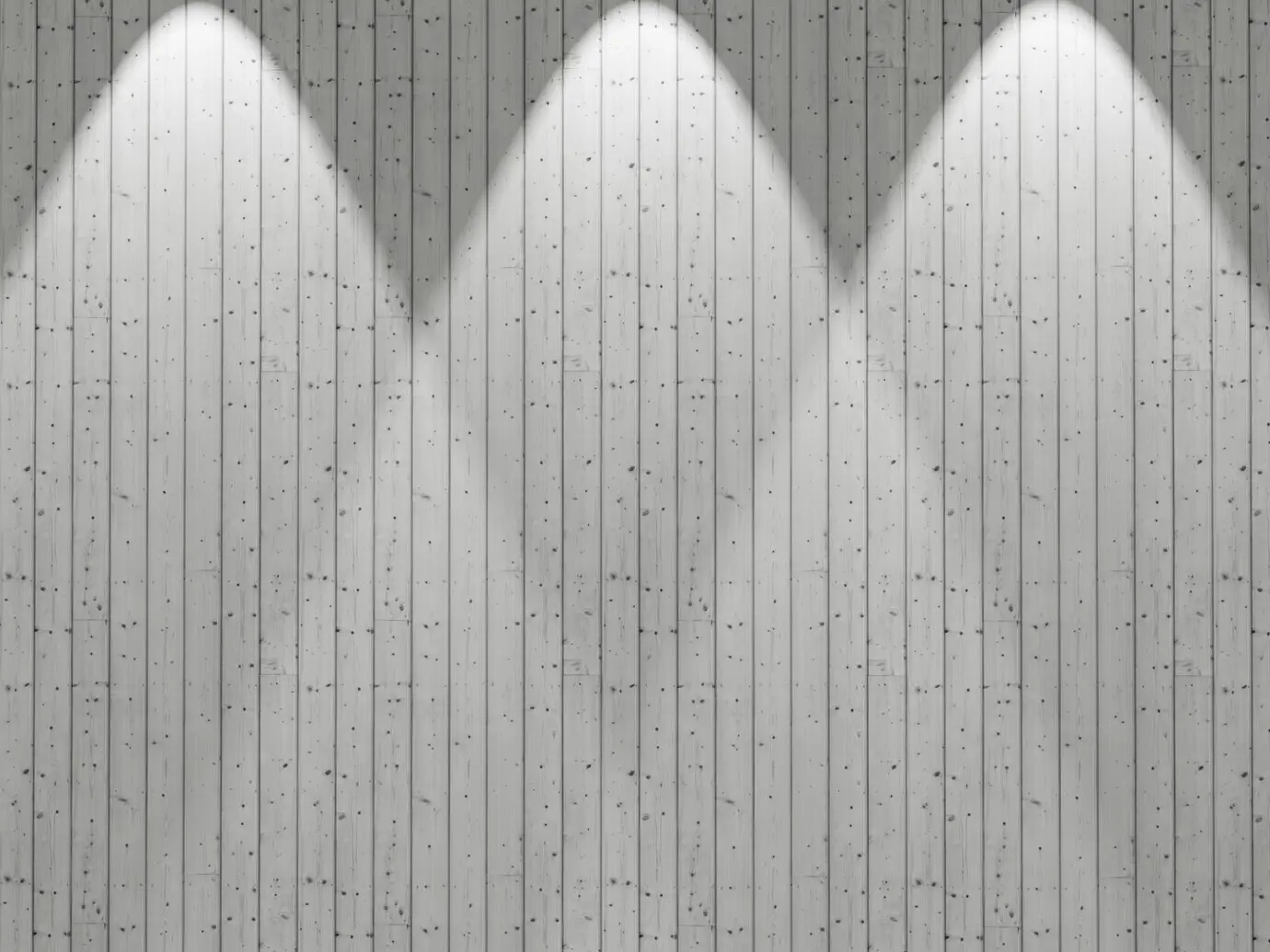 A 3D white wooden wall with spotlights shining downward.